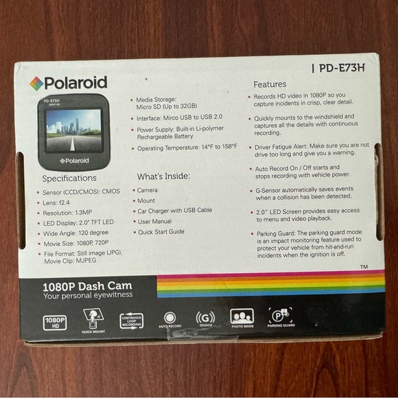 Polaroid 1080P HD Dash Cam Car Dashcam 2" LED Display Screen BLACK PD-E73H - Picture 3 of 6